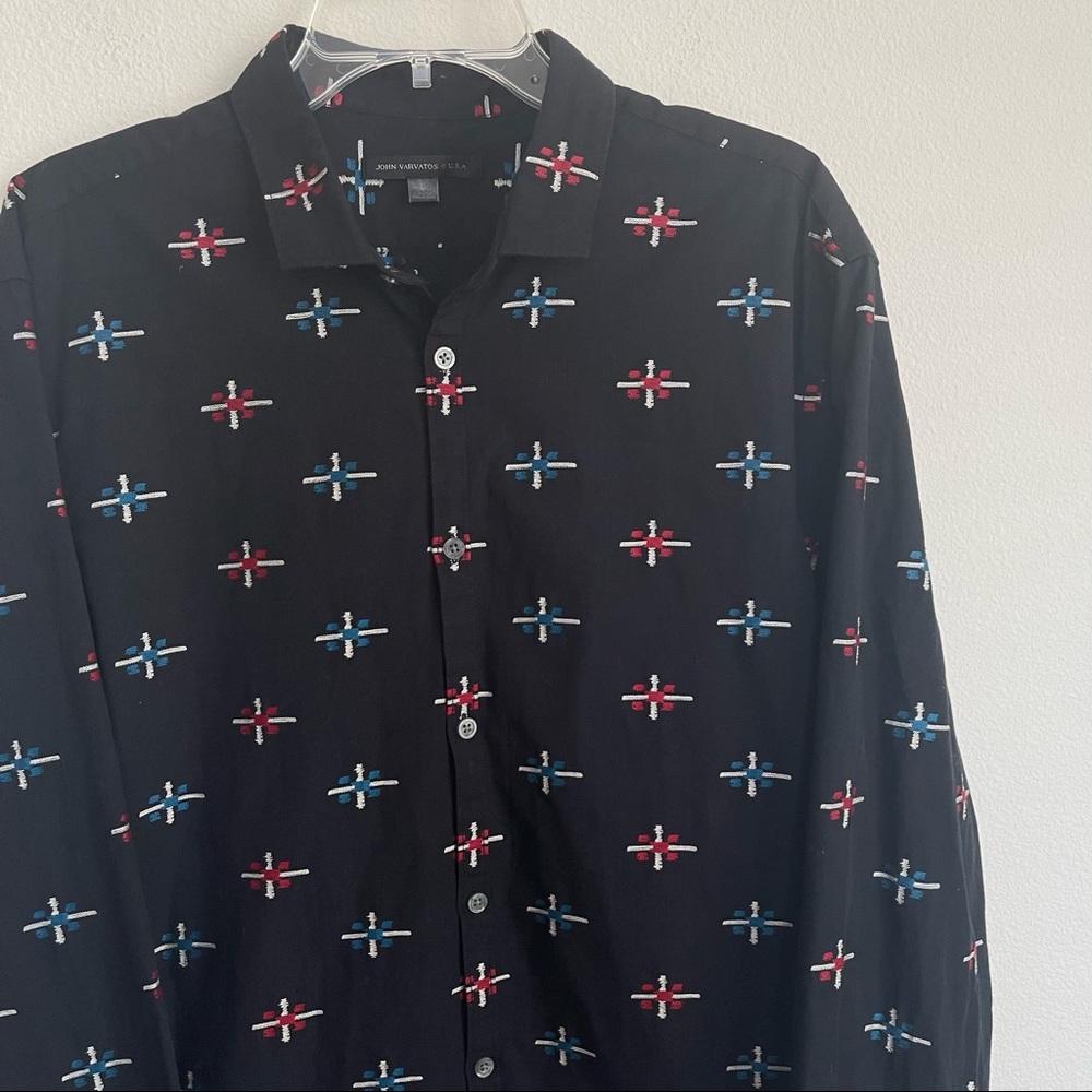 John Varvatos Embroidered Button Down Long Sleeve Shirt